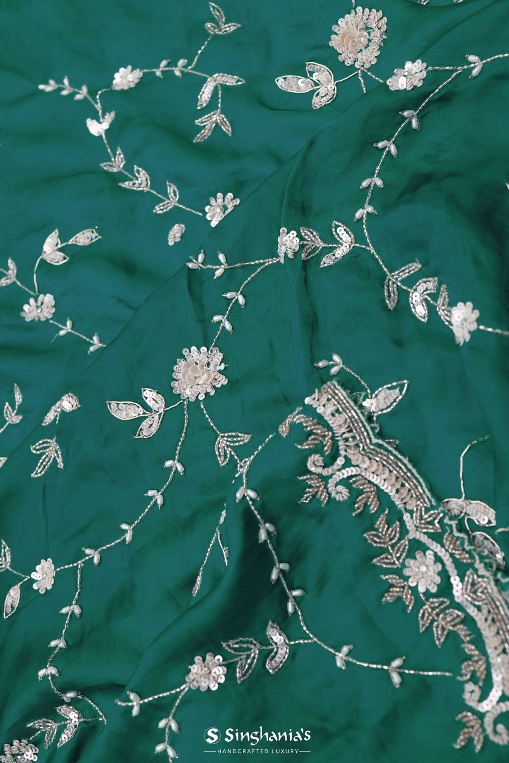 Teal Blue Silk Crafted Saree