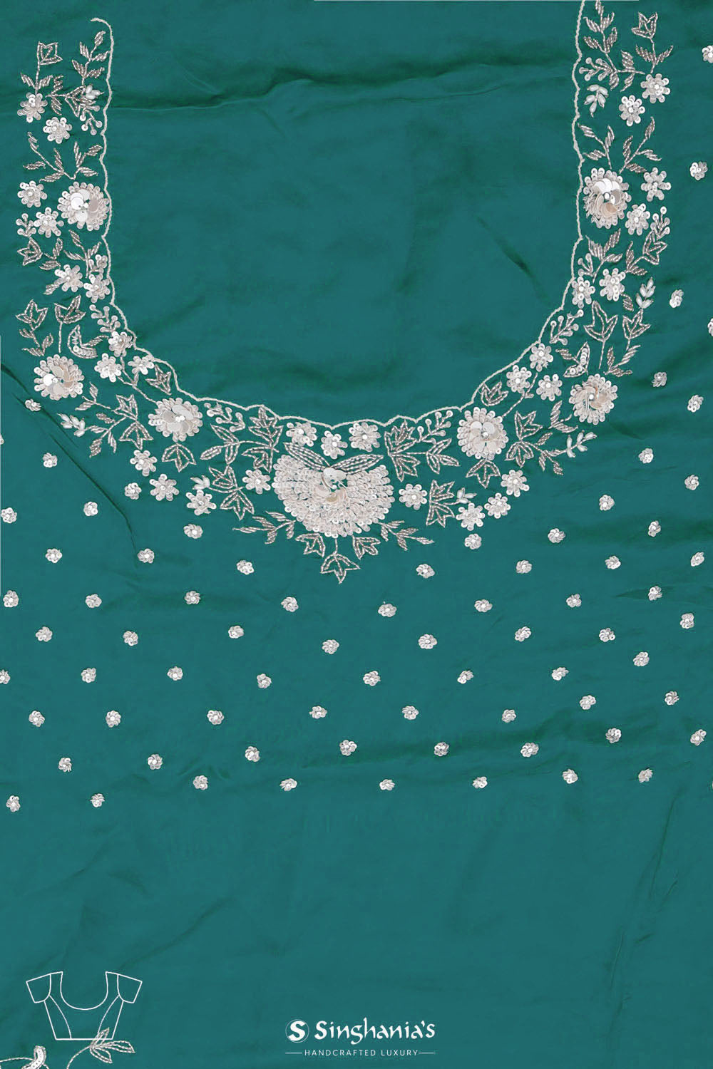 Teal Blue Silk Crafted Saree