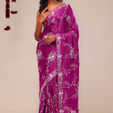 Fandango Purple Silk Handcrafted Saree
