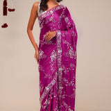 Fandango Purple Silk Handcrafted Saree