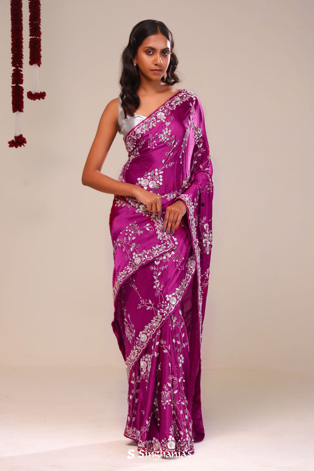 Fandango Purple Silk Handcrafted Saree