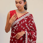 Red Maroon Silk Crafted Saree