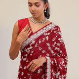 Red Maroon Silk Crafted Saree