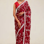 Red Maroon Silk Crafted Saree