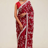 Red Maroon Silk Crafted Saree
