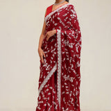 Red Maroon Silk Crafted Saree