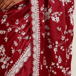 Red Maroon Silk Crafted Saree