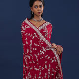 Dark Ruby Red Satin Silk Saree With Sequence Work