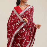 Red Maroon Silk Crafted Saree
