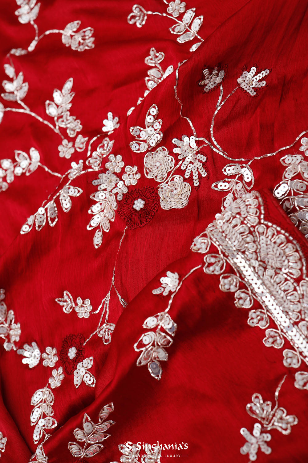 Red Maroon Silk Crafted Saree