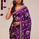 Palatinate Purple Silk Handcrafted Saree