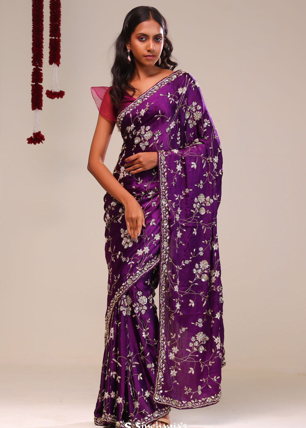 Palatinate Purple Silk Handcrafted Saree