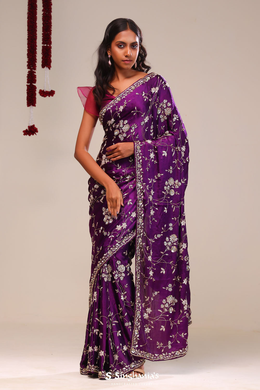 Palatinate Purple Silk Handcrafted Saree