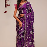 Palatinate Purple Silk Handcrafted Saree