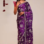 Palatinate Purple Silk Handcrafted Saree