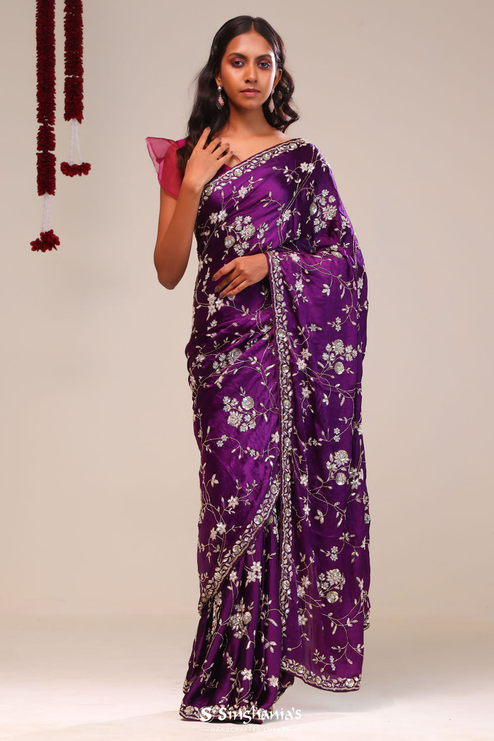 Palatinate Purple Silk Handcrafted Saree