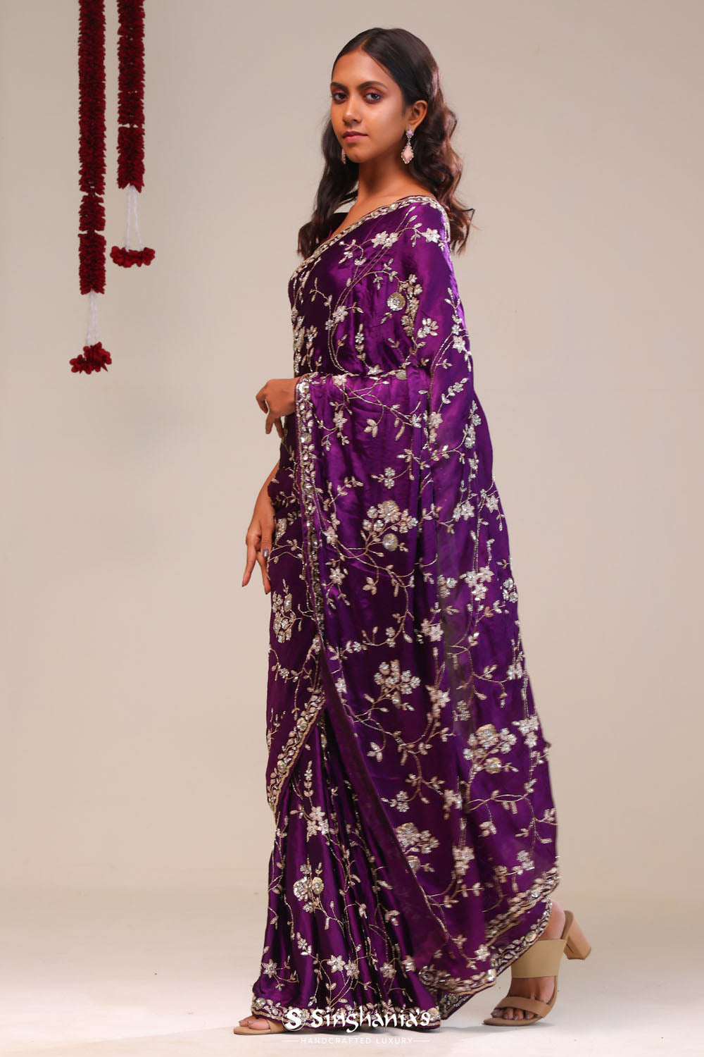Palatinate Purple Silk Handcrafted Saree