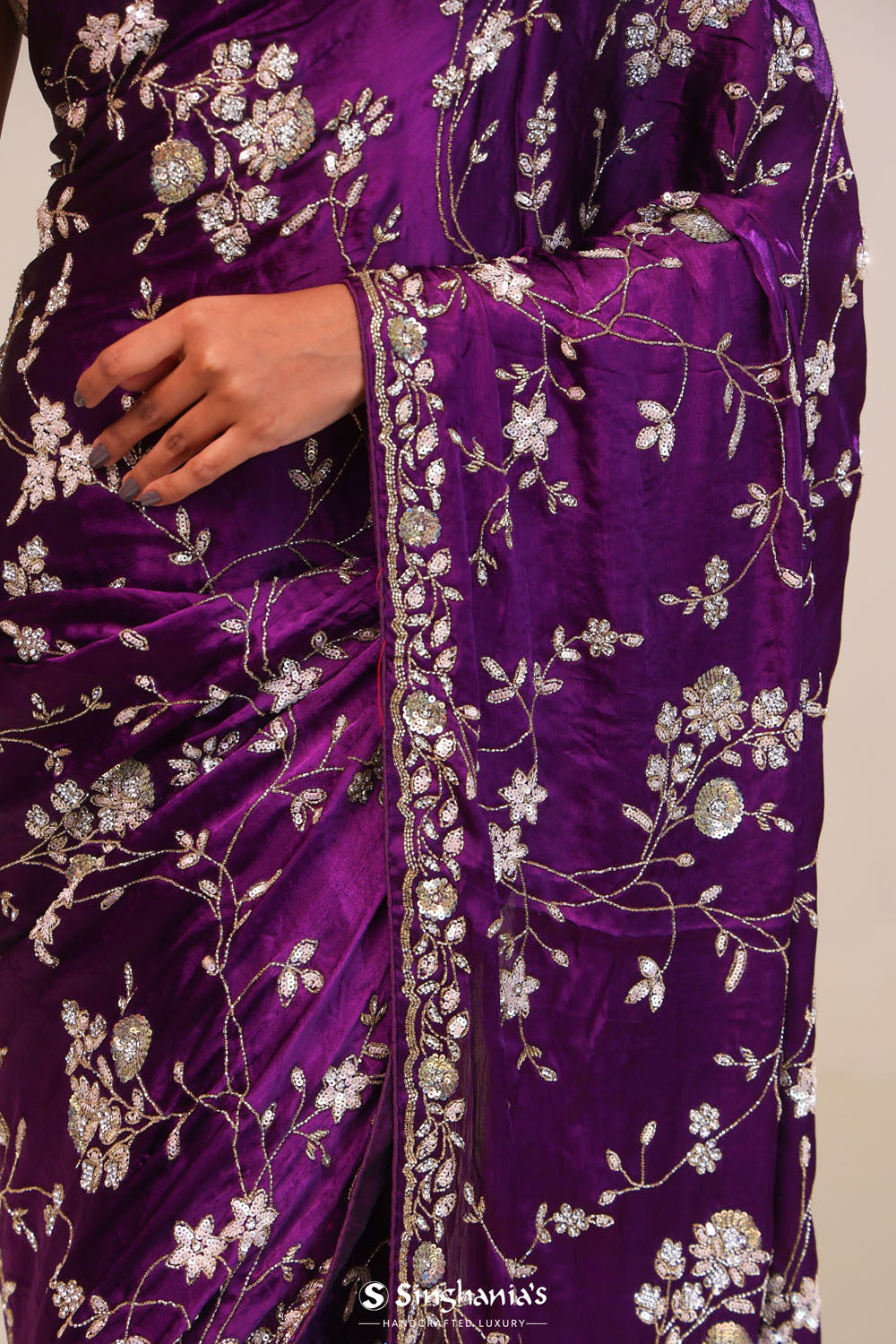 Palatinate Purple Silk Handcrafted Saree
