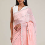 Tropical Peach Tissue Saree With Embroidery Detail