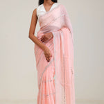 Tropical Peach Tissue Saree With Embroidery Detail