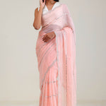Tropical Peach Tissue Saree With Embroidery Detail