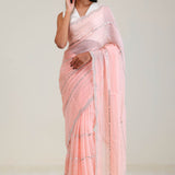 Tropical Peach Tissue Saree With Embroidery Detail