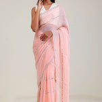 Tropical Peach Tissue Saree With Embroidery Detail