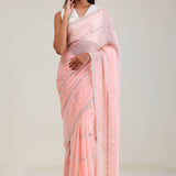Tropical Peach Tissue Saree With Embroidery Detail