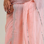 Tropical Peach Tissue Saree With Embroidery Detail
