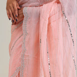 Tropical Peach Tissue Saree With Embroidery Detail