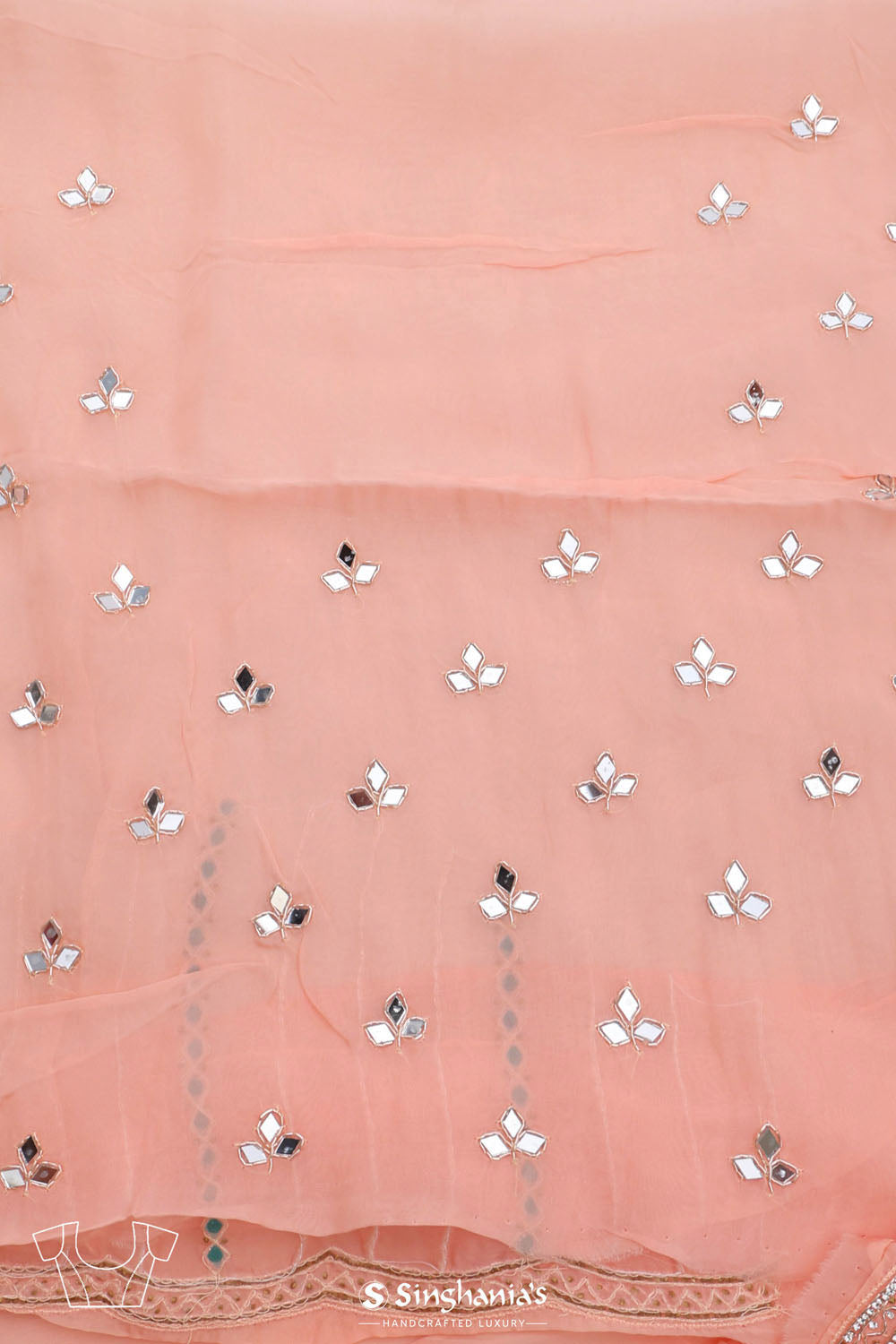 Tropical Peach Tissue Saree With Embroidery Detail