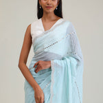 Ice Blue Tissue Saree With Embroidery Detail