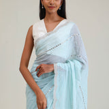 Ice Blue Tissue Saree With Embroidery Detail