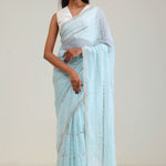 Ice Blue Tissue Saree With Embroidery Detail