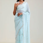Ice Blue Tissue Saree With Embroidery Detail