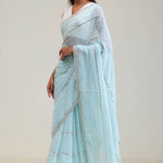 Ice Blue Tissue Saree With Embroidery Detail