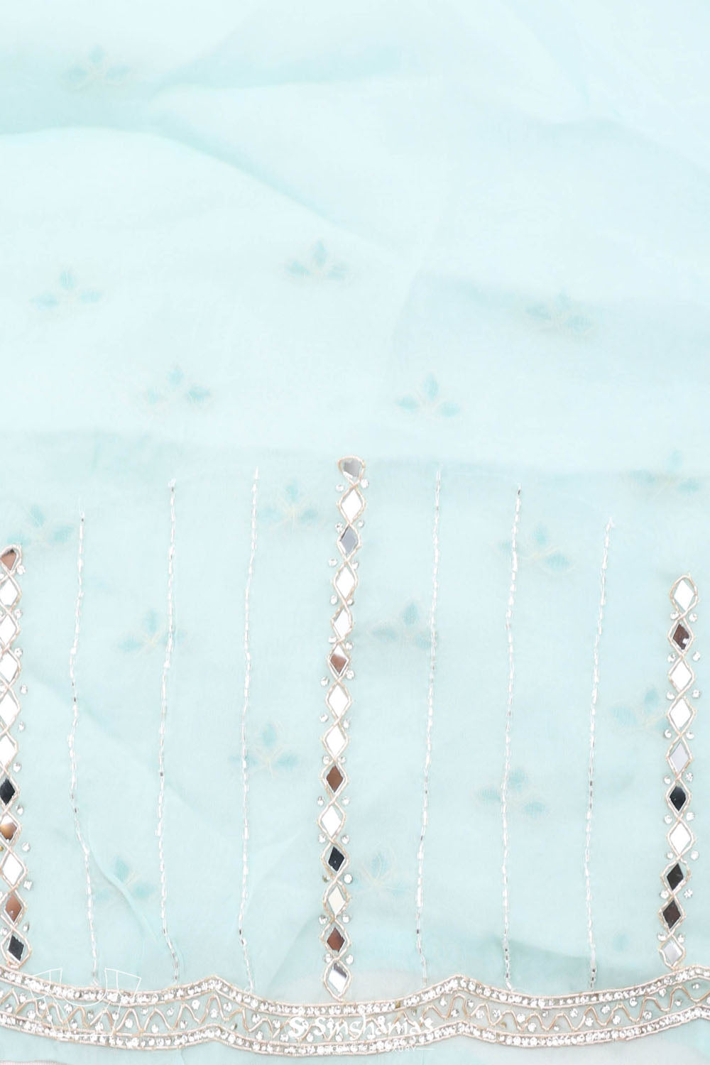 Ice Blue Tissue Saree With Embroidery Detail