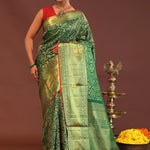 Bottle Green Kanjivaram Saree With Gold Zari Border