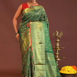 Bottle Green Kanjivaram Saree With Gold Zari Border
