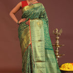 Bottle Green Kanjivaram Saree With Gold Zari Border