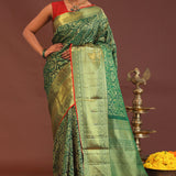 Bottle Green Kanjivaram Saree With Gold Zari Border