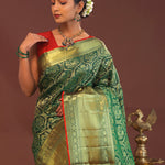 Bottle Green Kanjivaram Saree With Gold Zari Border