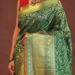 Bottle Green Kanjivaram Saree With Gold Zari Border