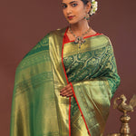 Bottle Green Kanjivaram Saree With Gold Zari Border