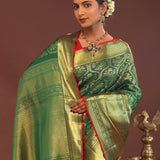 Bottle Green Kanjivaram Saree With Gold Zari Border