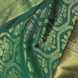 Bottle Green Kanjivaram Saree With Gold Zari Border