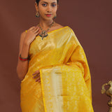 Golden Yellow Kanjivaram Saree With Gold Zari Border