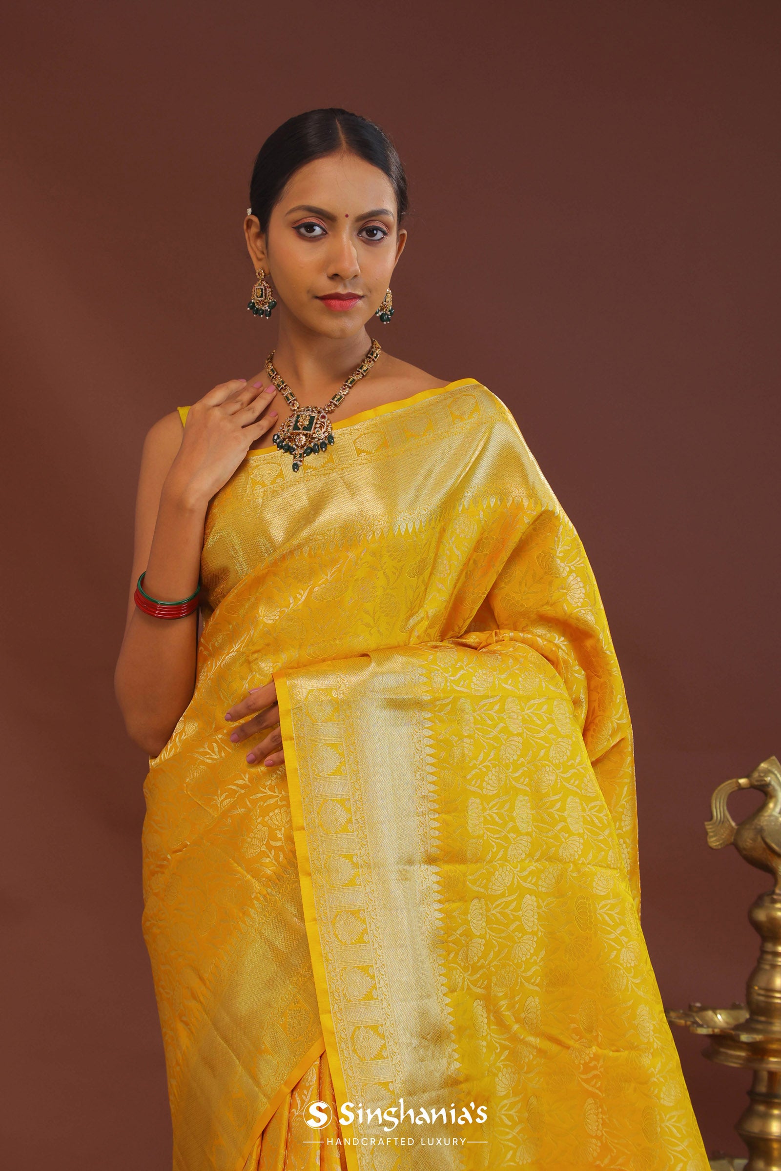 Golden Yellow Kanjivaram Saree With Gold Zari Border