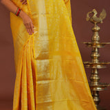 Golden Yellow Kanjivaram Saree With Gold Zari Border