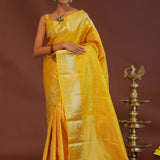 Golden Yellow Kanjivaram Saree With Gold Zari Border